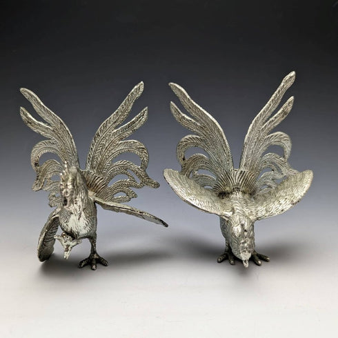 British Vintage Pewter Chicken Figurine Pair